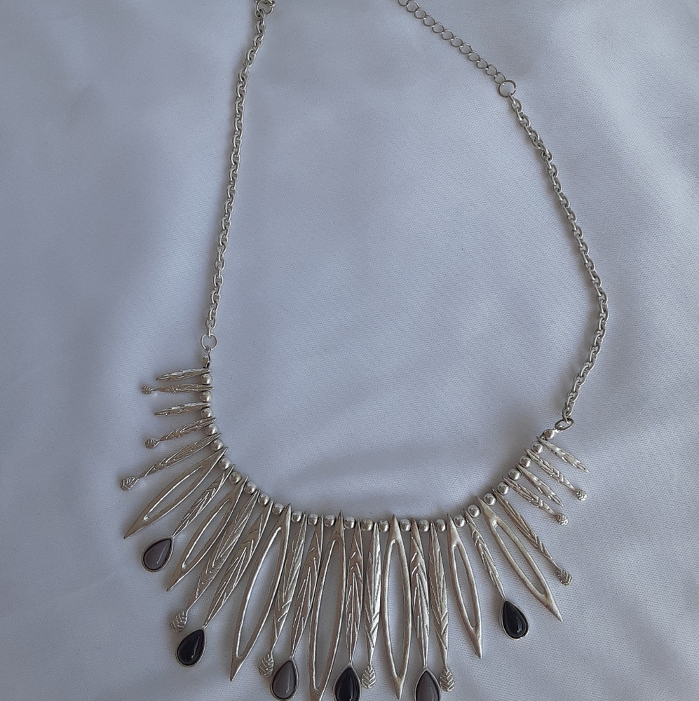 Silver Spike Drop Fashion Necklace